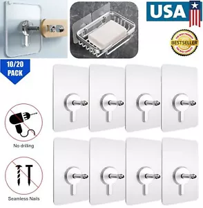 20 × Seamless Self Adhesive Hanging Nail Screw Stickers Punch-Free Wall Hook USA - Picture 1 of 17