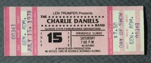 Boleto de concierto Charlie Daniels 1978 talón Illinois State Fairgrounds Springfield - Imagen 1 de 1