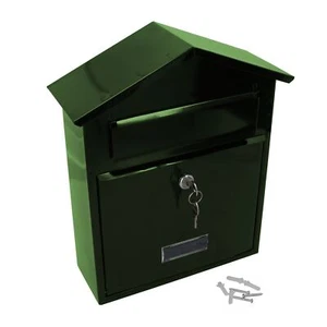 Letter Post Mail Box Metal Green Wall Door Gate Fence Garden House Lockable - Picture 1 of 6