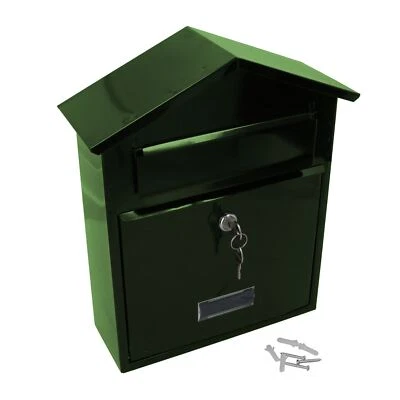 Letter Post Mail Box Metal Green Wall Door Gate Fence Garden House Lockable - Image 1 of 4