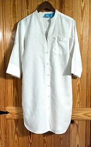 Blue Island New York White Linen Beaded Roll Tab Sleeve Button Shirt Dress Sz S - Picture 1 of 15
