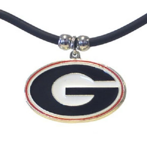Georgia Bulldogs Necklace Black Rubber Cord Large Metal Pendant NCAA Fan College Cover