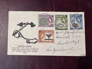 Pitcairn Island 1957 FDC COVER QEII DEFINITIVE BOUNTY'S ANCHOR CACHET - Picture 1 of 3