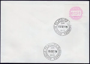 Brasilien FRAMA UPU ATM 2,50 Cr$ andere Farbe hellkarminlila auf FDC 15.9.79 - Bild 1 von 2
