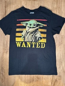 Star Wars The Mandalorian T Shirt Black Wanted Grogu Baby Yoda Mens Size MED - Picture 1 of 3