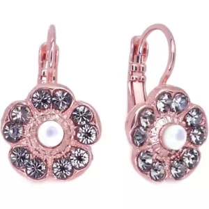 Mariana Ice Queen Rose Gold Earrings Dark Grey Clear Cabochon Flower 1154 NWT - Picture 1 of 3