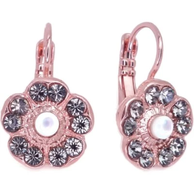 Pendientes Mariana Ice Queen Oro Rosa en Gris Oscuro Transparente Flor Cabujón 1154 Nuevos con Etiquetas Foto 1 de 3