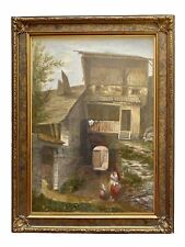 Antique Oil Painting Village Town Architecture Country Landscape Signed Hedstadt