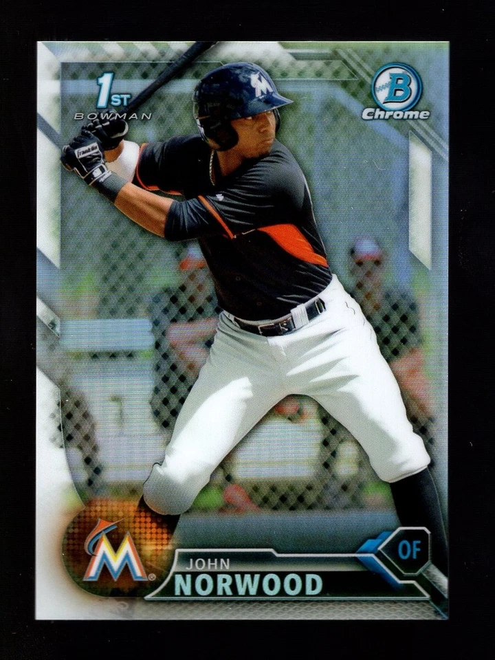 2016 BOWMAN CHROME REFRACTOR BCP27 JOHN NORWOOD RC 384/499 MIAMI MARLINS - Image 1 of 1