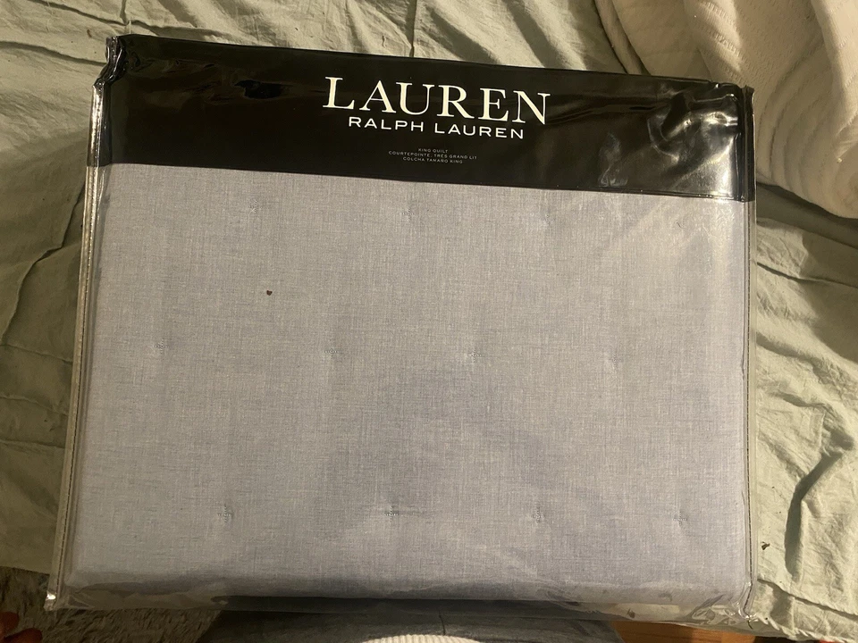 Ralph Lauren Graydon Algodón King Edredón Cambray Azul Claro Ligero $385 Nuevo Foto 1 de 2