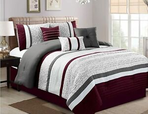 Luxury 7 Piece Bedding Comforter Set Purple Stripe Ultra-soft Queen and King Set