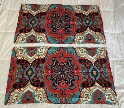 Set of 2 Max Studio Bold Boho Floral Medallion King Pillow Shams 100% Cotton - Image 1 of 4