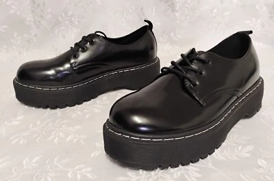 Zapatos Oxford JELLYPOP Mujer Gruesos Plataforma 8.5 M Años 90 Grunge Charol Negro Vegano Foto 1 de 4