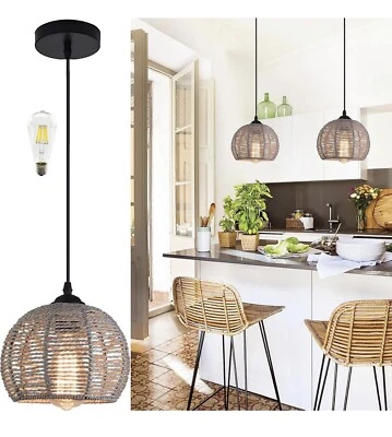 "Mini lámpara colgante tejida gris AyshwillDec 8"" cuerda cáñamo accesorio de luz tejida (1)" Foto 1 de 4