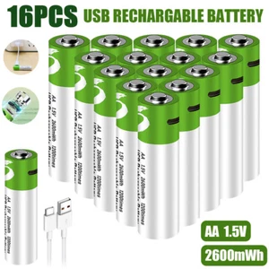 4~16PCS 2600mWh USB AA 1.5V Fast Charge Li-ion Rechargeable Battery Type C Cable - Picture 1 of 22
