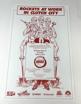 1994 HOUSTON ROCKETS POSTER AD NBA HOUSTON AT WORK  CLUTCH CITY CLASSIC - Image 1 of 2