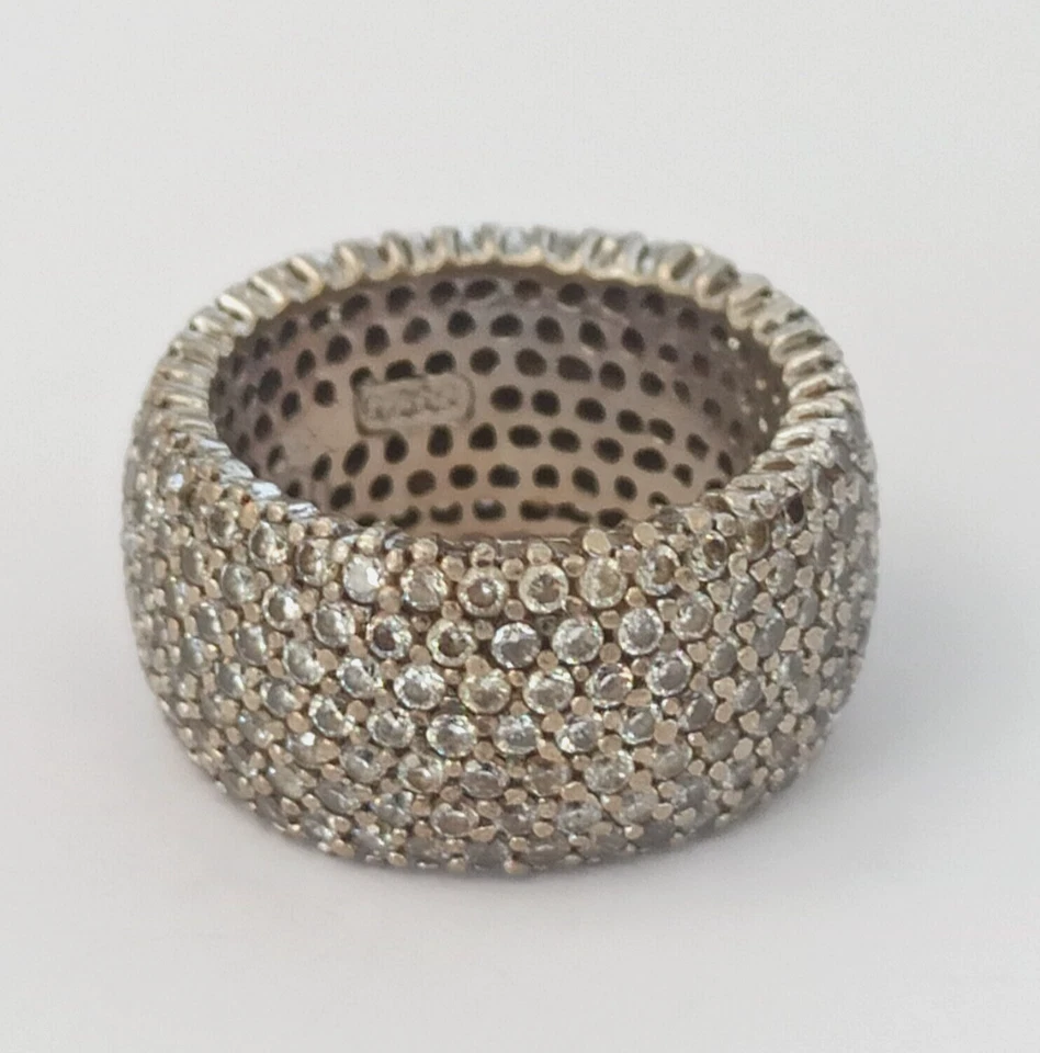 Anillo de banda ancha de ley vintage pavé cristales brillantes cúpula Art Deco renacimiento 925 Foto 1 de 4
