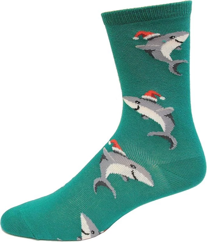 Hot Sox Kid's Santa Shark Crew Sock 1 Pair, Green, Medium/Large - Image 1 of 1
