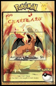 Antigua 2001 - Pokemon #06 Charizard - Souvenir Stamp Sheet - Scott #2426 - MNH - Picture 1 of 1