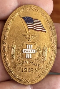 2” Rare Antique 1918 Sheriffs Jury III Panel Enamel US Flag Eagle Badge Medal - Picture 1 of 8