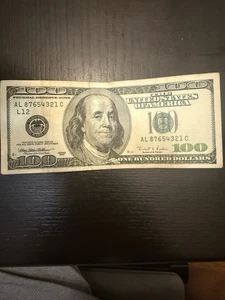 $100 Bill Series 1996 With Unique Serial Number AL87654321C - Picture 1 of 2