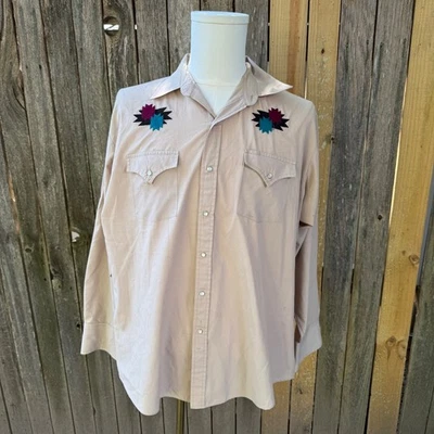 Camisa masculina Plains Western Wear XL bordada sudoeste rockabilly cowboy - Imagem 1 de 4