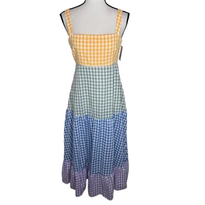 BiBi NWT Women’s Checkered Color Block Midi Dress Size Small Spring Gingham - Image 1 of 4