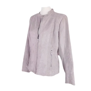 Valerie Stevens Jacket Zip Front Faux Suede Neutral Beige Moto Large - Picture 1 of 8