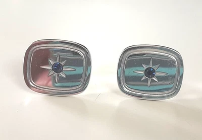 复古 20 世纪 70 年代 SHIELDS 银色蓝色中心子弹背男式袖口链接 — 第 1/4 张图片