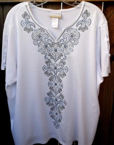 NWOT 💎💥ALFRED DUNNER Woman💥💎 BELLA VISTA Medallion Embroidery Top Studs 2X - Picture 1 of 6