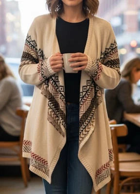 Cárdigan Suéter Cascada Frente Abierto Aventura Mujer Mediano Marfil Boho Foto 1 de 4