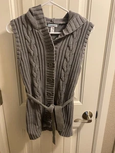 Old Navy XL Pullover Weste grau Knopfleiste Grobstrick Zopfmuster Kapuze Junior - Bild 1 von 7