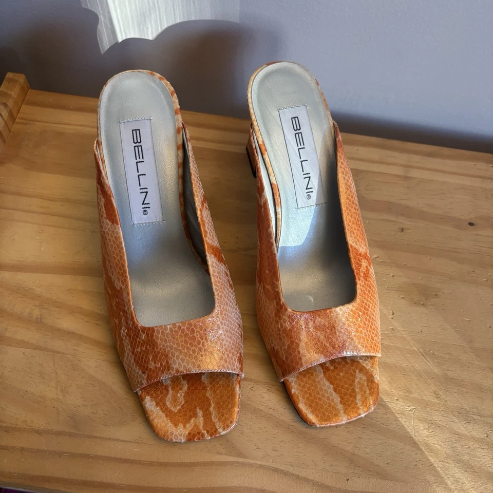 PEACHY GLITTERY FAUX SNAKESKIN BELLINI BAUBLE HEELS 全新带盒 尺寸 7 — 第 1/4 张图片