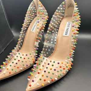 Steve Madden Vala-S Women's Clear Studded Stiletto Heels Pumps Rainbow US 9M - Picture 1 of 15