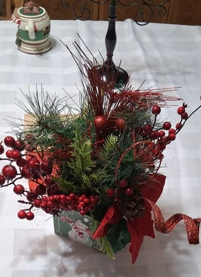 Festive Holiday Floral Arrangement with Red Accents - Image 1 of 4