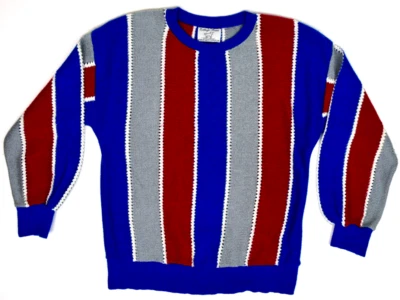 Vintage Sweater College Point Size M 70s 80s 3 Tone Red Gray Blue Crew Neck - Image 1 of 4