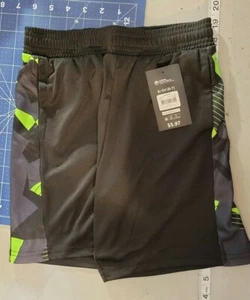 Athletic Works NEW♈Boy's side print Core shorts w/mesh@lumbar size S~blk/green - Picture 1 of 3