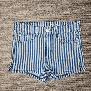 American Eagle Size 2 Girls Shorts High Rise Next Level Stretch Blue Stripes - Picture 1 of 9