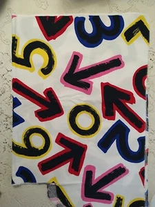 Vintage 80's Geometric Bold Arrows Numbers Primary Cotton Fabric by Cranston - Picture 1 of 5