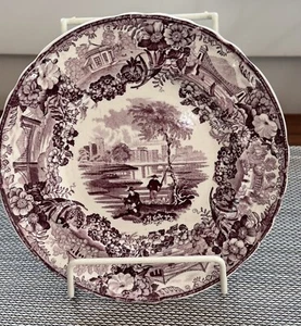 Rare Purple 1840-1900 English Transferware 7” Plate - Nautical Fisherman Bridges - Picture 1 of 8