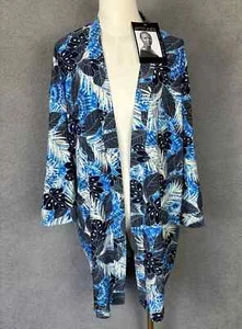 Attitudes By Renee Open Front Stretch Cardigan Floral Multicolor Lg Petite NWT's - Picture 1 of 9