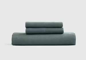 NWOT QUINCE EUROPEAN LINEN 3 PIECE QUEEN FITTED SHEET SET OCEAN 100% FLAX LINEN - Picture 1 of 13