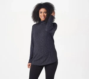 Susan Graver Weekend Ribbed Sweater Knit Turtleneck Tunic Blue Size S *NEW* - Picture 1 of 6