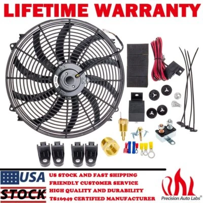 Kit de interruptor de relé termostato de alto CFM ventilador de refrigeración radiador eléctrico de 16 pulgadas 12 V Foto 1 de 4