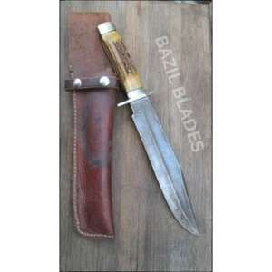 Stag Handle Bowie Knife Carbon Steel Full Tang Bowie Knife Outdoor Camping Knife - Picture 1 of 1