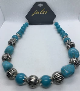 Jules Faux Turquoius And Silvertone Beaded Necklace - Picture 1 of 3