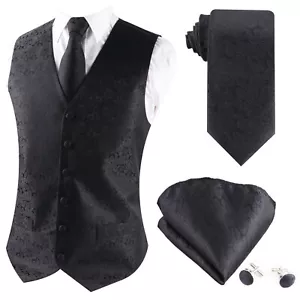 Herren Formell Hochzeit Weste Paisley Blumen Anzug Slim Smoking Seide Tie Satz - Bild 1 von 2