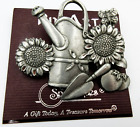 VTG signed SPOONTIQUES PEWTER USA PIN ART Garden Flower Pot Brooch Silver tone