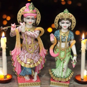 18" Radha Krishna Estatua Mármol Dios Hindú Señor Ídolo Hogar y Temole Decoración Regalos - Imagen 1 de 6