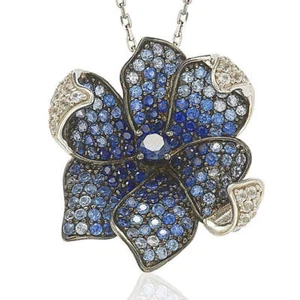 Suzy Levian Sapphire & Diamond Accent in Sterling Silver Pendant with 18" Chain - Picture 1 of 5